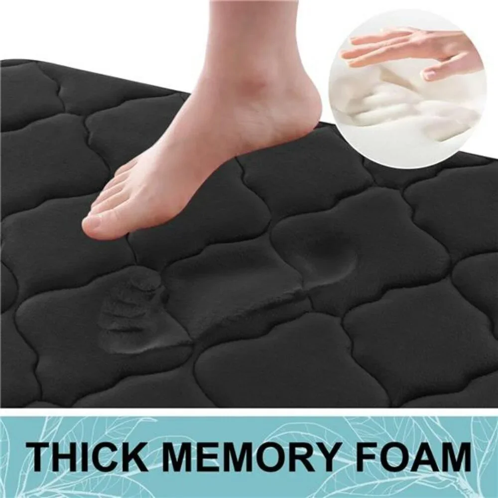 Memory Foam Bath Mat 24x16 Soft Absorbent Non Slip Machine Washable Black